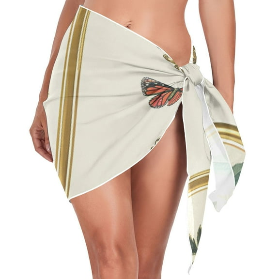 Frameworks Butterflies Leaves Women Coverups Beach Cover Up Chiffon Swimsuit Bikini Wrap Short Skirt Beach Slit Tie Waist