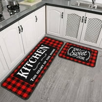 Framhouse Kitchen Rugs and Mats Set of 2, Black and Red Buffalo Plaid Non-Slip Floor Mat for Home Kitchen Decor - 17x29 and 17x47 Inch