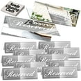 thumbnail image 1 of Framokoko 12 Pcs Mirrored Reserved Table Signs, Double Sided Table Tent Signs with Suede Cloth, Reservation Seat Indicators for Wedding Restaurant Ceremony Party Banquet  (Silver 6"x2"), 1 of 7
