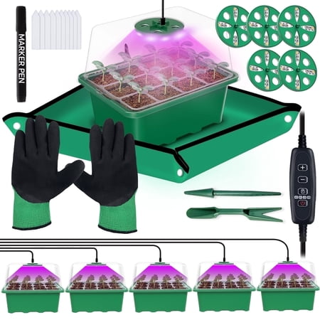 5-Pack Seed Starter Tray with LED Grow Light (Value Kit), 60 Cells Germination Kit for Plant Seeds Starting
