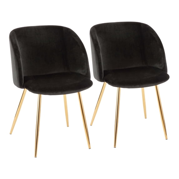 Fran Black Velvet Dining Chairs (Set of 2) - Gold Metal Legs, Contemporary Accent Chairs for Dining Room, 23" Wide, Indoor Use