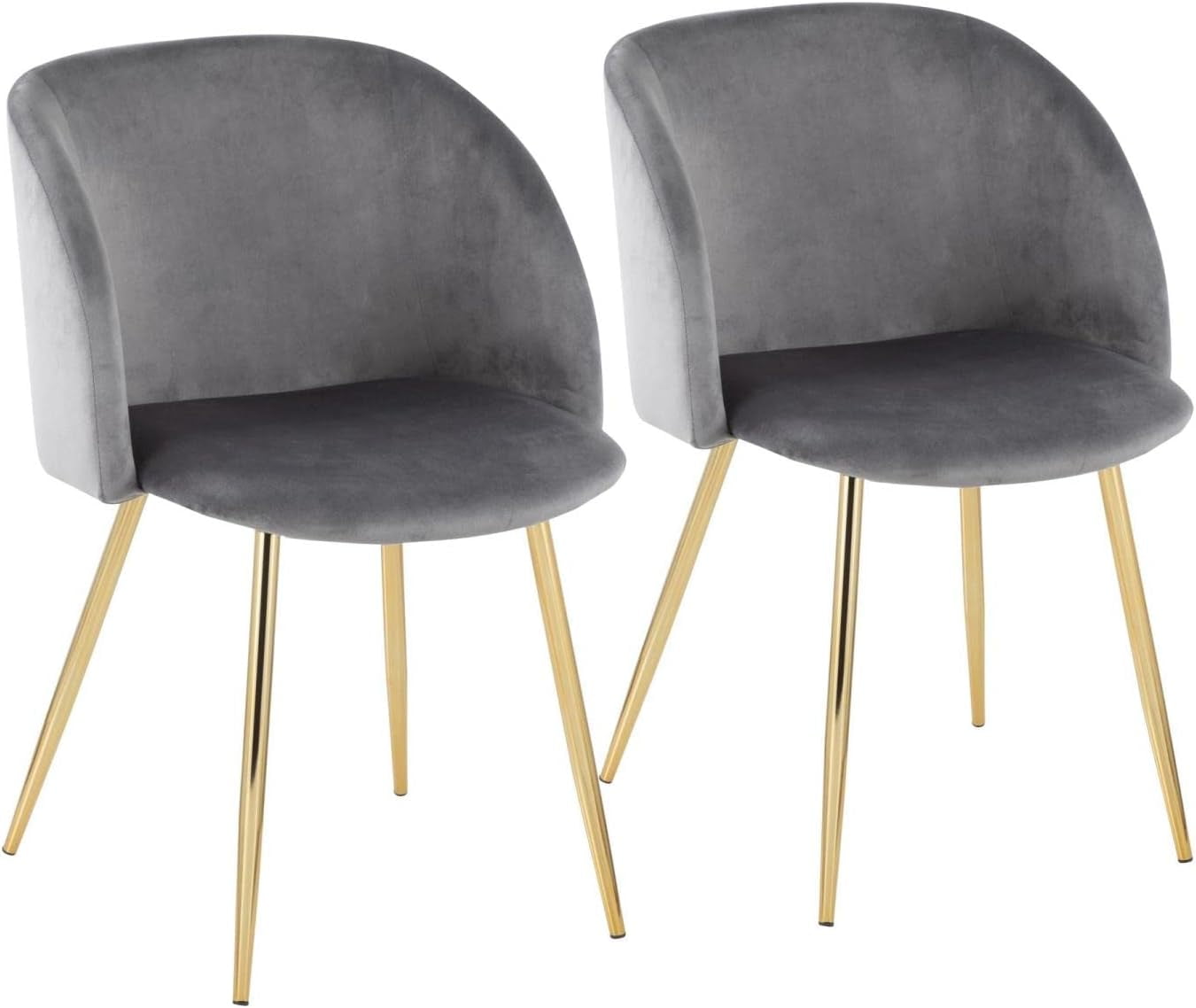 Silver Velvet Upholstered Arm Chair with Gold Legs, Set of 2