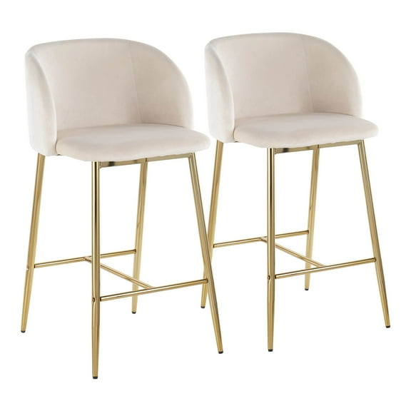 Fran Contemporary Counter Stool In Gold Steel And Cream Velvet - Set Of 2