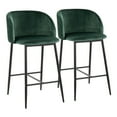 thumbnail image 1 of Fran Pleated Waves Contemporary Fixed-Height Counter Stool In Black Metal And Green Velvet - Set Of 2, 1 of 7