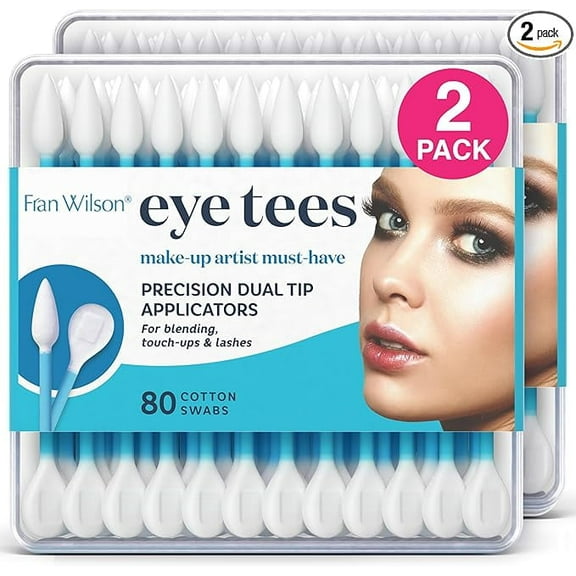 Fran Wilson EYE TEES COTTON TIPS 80 Count (2 PACK) - Precision Makeup Applicator, Double-sided Swabs with Pointed and Rounded Ends for Perfect Blending, Effective Cleaning and Precise Touch-ups