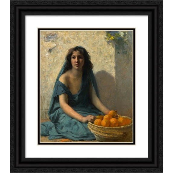 François Alfred Delobbe 15x17 Black Ornate Wood Framed Double Matted Museum Art Print Titled - The Orange Seller