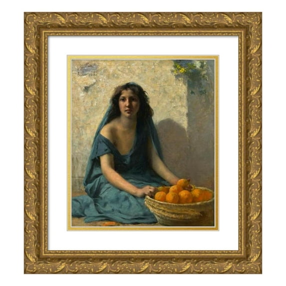 François Alfred Delobbe 15x17 Gold Ornate Wood Frame and Double Matted Museum Art Print Titled - The Orange Seller