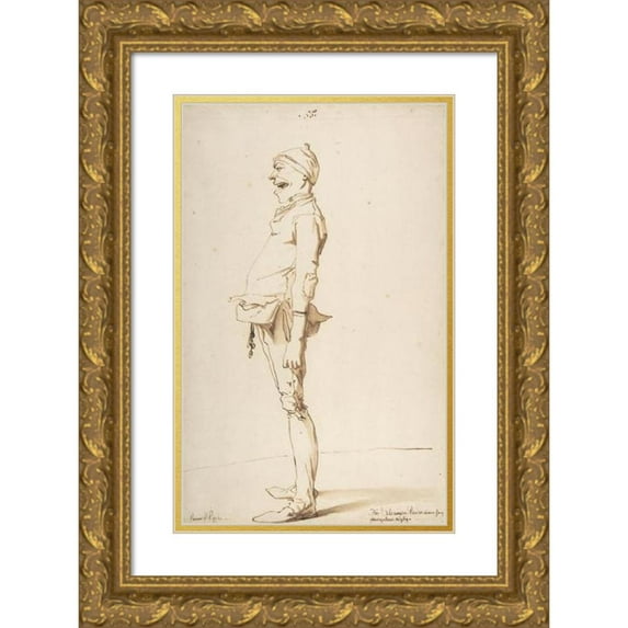 François-André Vincent 13x18 Gold Ornate Wood Frame and Double Matted Museum Art Print Titled - Caricature of the Artist's Younger Brother Marie-Alexandre-Francois (1776)
