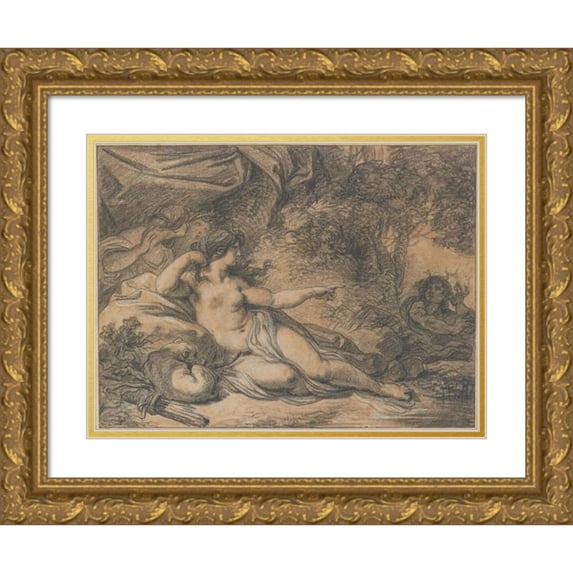 François-André Vincent 24x19 Gold Ornate Framed and Double Matted Museum Art Print Titled - Diana and Acteon (1778)