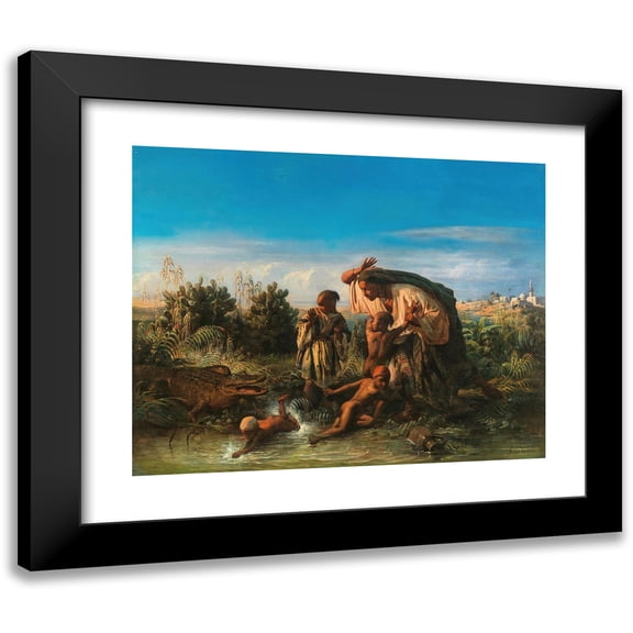 François–Auguste Biard 24x20 Black Modern Framed Museum Art Print Titled - Scene on the Nile, a Family is Attacked by a Crocodile