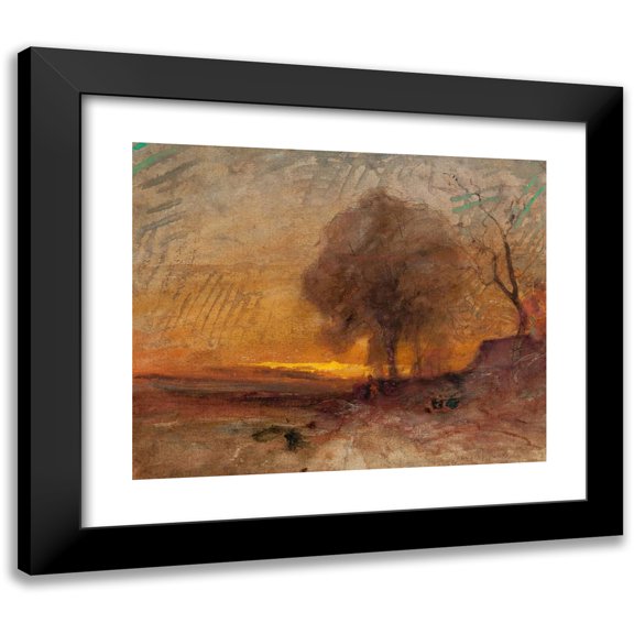 François-Auguste Ravier 14x12 Black Modern Framed Museum Art Print Titled - Landscape at Dusk