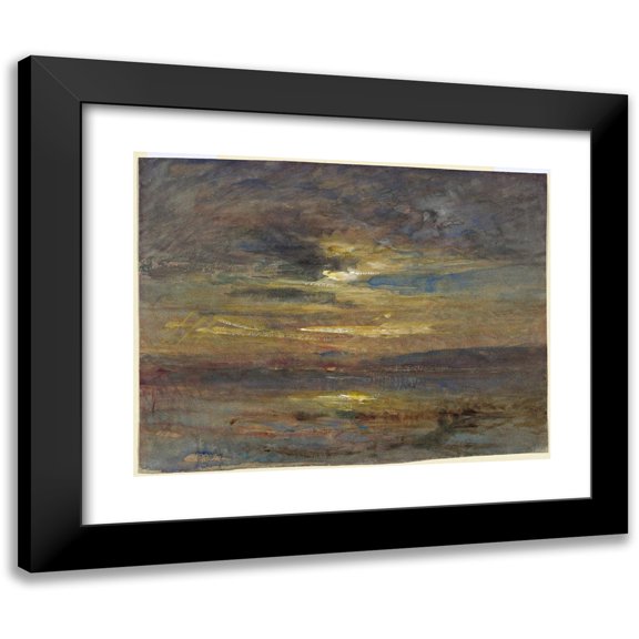 François-Auguste Ravier 14x12 Black Modern Framed Museum Art Print Titled - Sunset Over a Pond (C. 1880)
