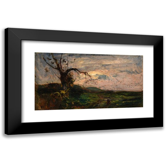 François-Auguste Ravier 14x9 Black Modern Framed Museum Art Print Titled - Old Tree in the Plain (1868)