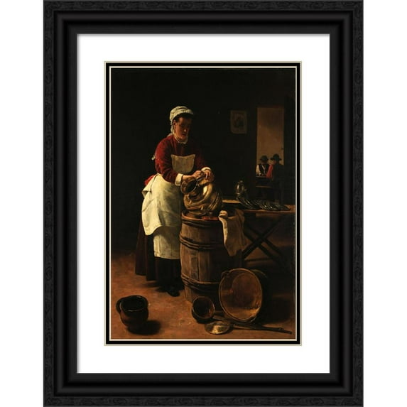 François Bonvin 14x18 Black Ornate Wood Framed Double Matted Museum Art Print Titled - The Ecure (1873)