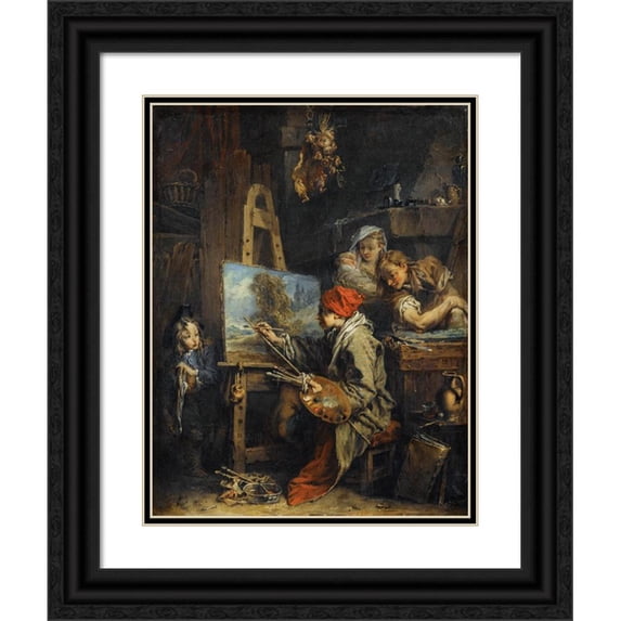 François Boucher 12x14 Black Ornate Wood Framed Double Matted Museum Art Print Titled: The Landscape Painter