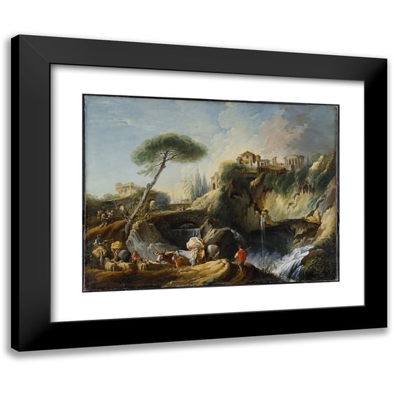 François Boucher 14x12 Black Modern Framed Museum Art Print Titled - View of Tivoli with the Temple of Vesta