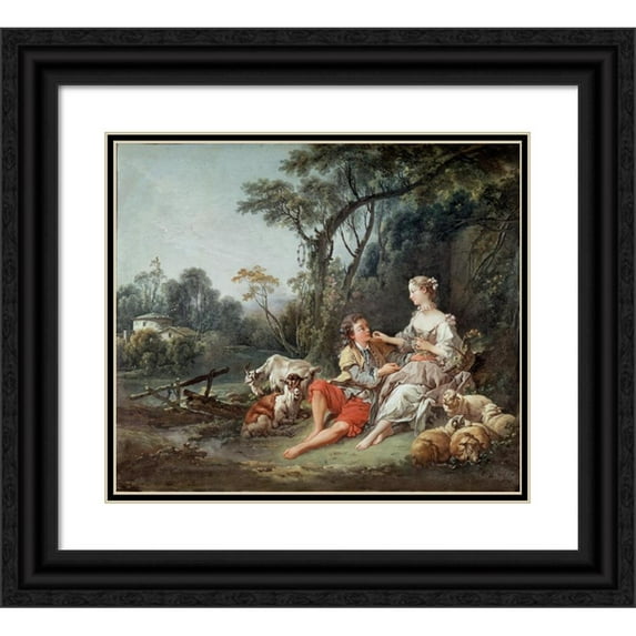 François Boucher 14x12 Black Ornate Wood Framed Double Matted Museum Art Print Titled: He Thinks of the Grapes (1747)