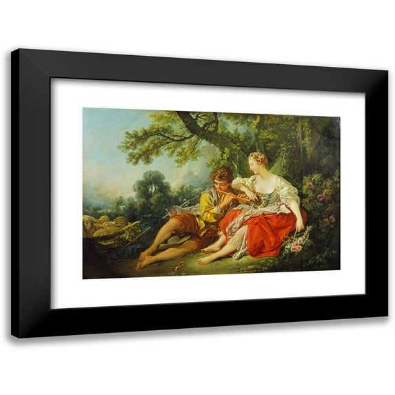 François Boucher 18x13 Black Modern Framed Museum Art Print Titled - Shepherd Piping to a Shepherdess (C. 1747 - 1750)