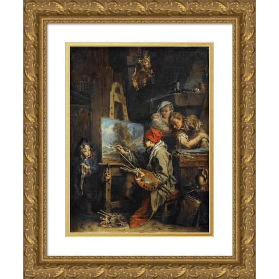 François Boucher 19x24 Gold Ornate Framed and Double Matted Museum Art Print Titled - The Landscape Painter