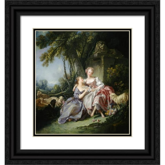 François Boucher 20x22 Black Ornate Framed Double Matted Museum Art Print Titled: The Love Letter (1750)