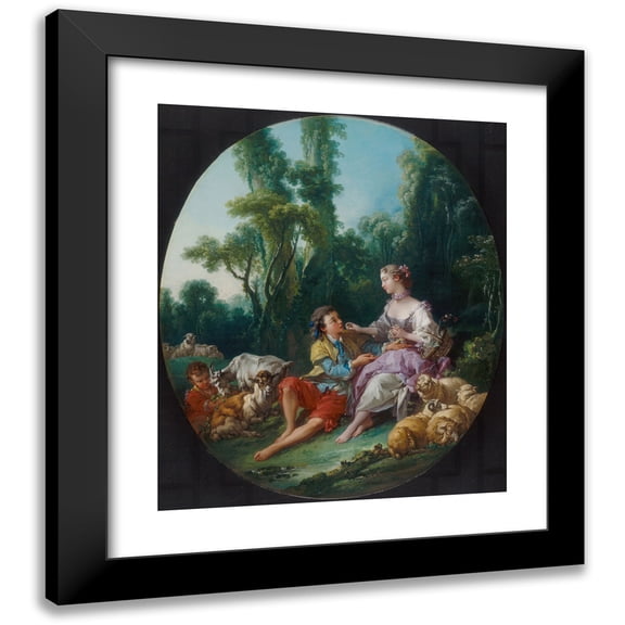 François Boucher 20x23 Black Modern Framed Museum Art Print Titled - Are They Thinking About the Grape (Pensent-Ils Au Raisin ) (1747)