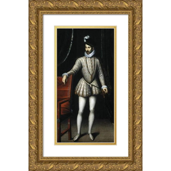 François Clouet 14x24 Gold Ornate Framed and Double Matted Museum Art Print Titled - Portrait of Charles IX (1550-1574), King of France (1570)