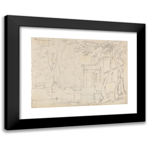François Edouard Bertin 14x11 Black Modern Framed Museum Art Print Titled - House with a Portico at Ermenonville