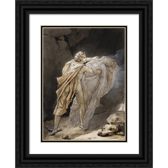 François Gérard 14x18 Black Ornate Wood Framed Double Matted Museum Art Print Titled - Orpheus Tries to Hold on to Eurydice (ca. 1791)