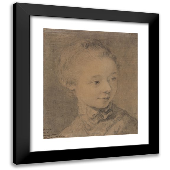 François-Hubert Drouais 12x14 Black Modern Framed Museum Art Print Titled - Head of a Young Girl Turning Toward the Right (1758?)