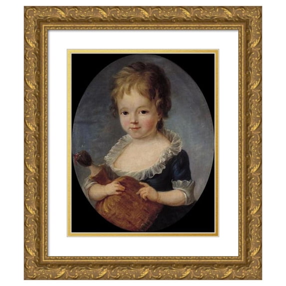 François-Hubert Drouais 12x14 Gold Ornate Wood Frame and Double Matted Museum Art Print Titled - Portrait of a Little Girl Holding a Doll (18th Century)
