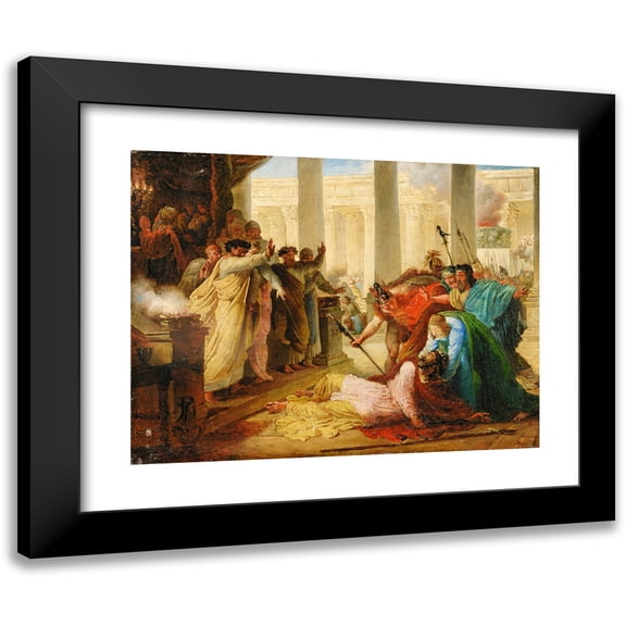 François Joseph Heim 14x12 Black Modern Framed Museum Art Print Titled - Ptolemy Philopator Struck by Death as He Desecrated the Temple of Jerusalem