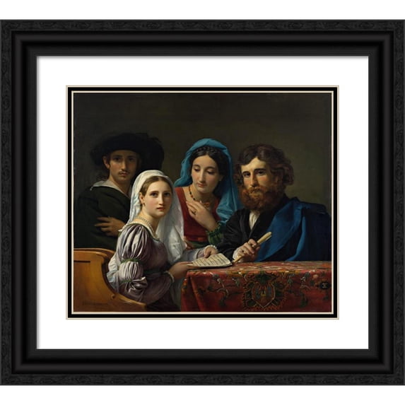 François-Joseph Navez 14x12 Black Ornate Wood Framed Double Matted Museum Art Print Titled: Music Scene (1819)