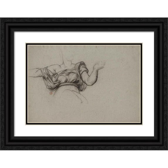 François-Léon Benouville 14x11 Black Ornate Wood Framed Double Matted Museum Art Print Titled: Draped Woman Bust (19th Century)