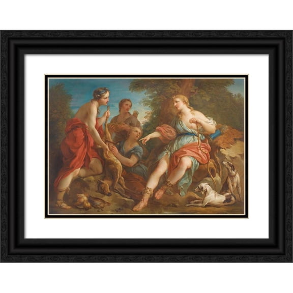 François Lemoyne 14x11 Black Ornate Wood Framed Double Matted Museum Art Print Titled: Diana Returning from the Hunt