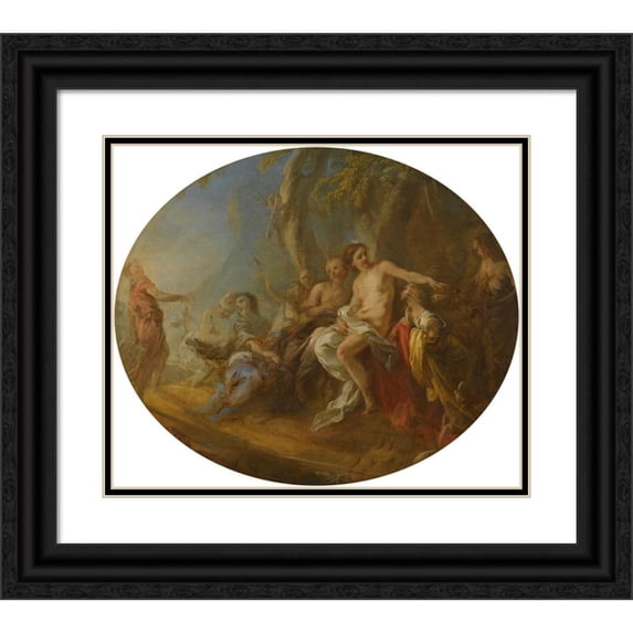 François Lemoyne 23x20 Black Ornate Framed Double Matted Museum Art Print Titled: Diana and Actaeon