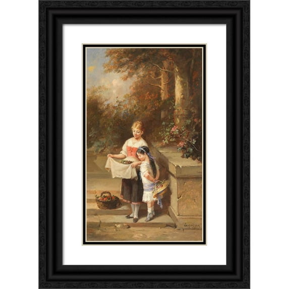 François-Louis Lanfant De Metz 10x14 Black Ornate Wood Framed Double Matted Museum Art Print Titled: Coming Home from the Garden