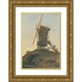 thumbnail image 1 of François Louis Thomas Francia 14x18 Gold Ornate Wood Frame and Double Matted Museum Art Print Titled - Windmill on a Knoll in a Landscape, 1 of 4