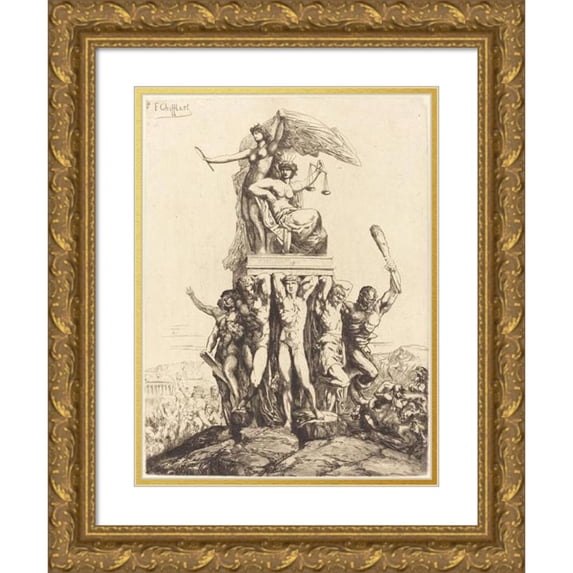 François-Nicolas Chifflart 15x18 Gold Ornate Wood Frame and Double Matted Museum Art Print Titled - The Triumph of Justice and Truth (1865)