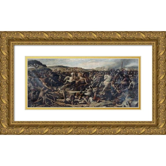 François-Nicolas Chifflart 18x10 Gold Ornate Wood Frame and Double Matted Museum Art Print Titled - The Battle of Cannes (1863)