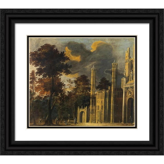 François de Nomé 17x15 Black Ornate Wood Framed Double Matted Museum Art Print Titled - The Beheading of a Saint in Front of a Cathedral