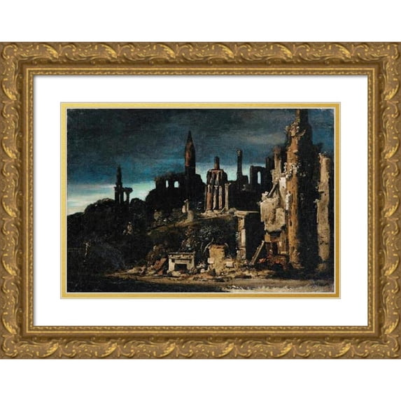 François de Nomé 24x18 Gold Ornate Framed and Double Matted Museum Art Print Titled - Architectural Capriccio