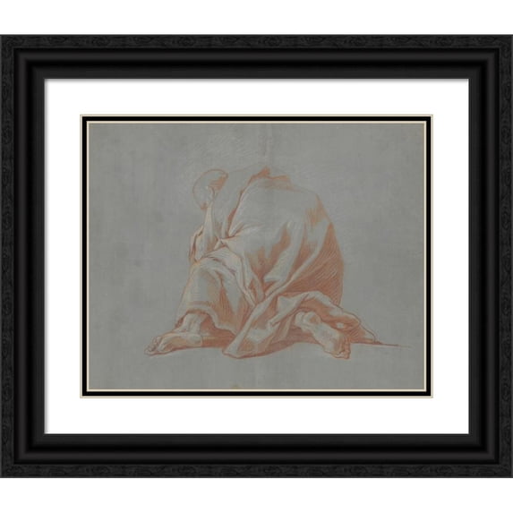 Jean-François de Troy 14x12 Black Ornate Wood Framed Double Matted Museum Art Print Titled: Study of a Draped Figure (ca. 1736-39)