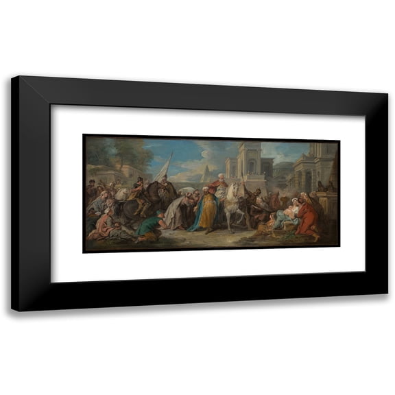 François de Troy 14x8 Black Modern Framed Museum Art Print Titled - The Triumph of Mordecai (ca. 1736)