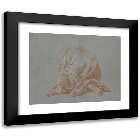 Jean-François de Troy 24x20 Black Modern Framed Museum Art Print Titled - Study of a Draped Figure (ca. 1736-39)