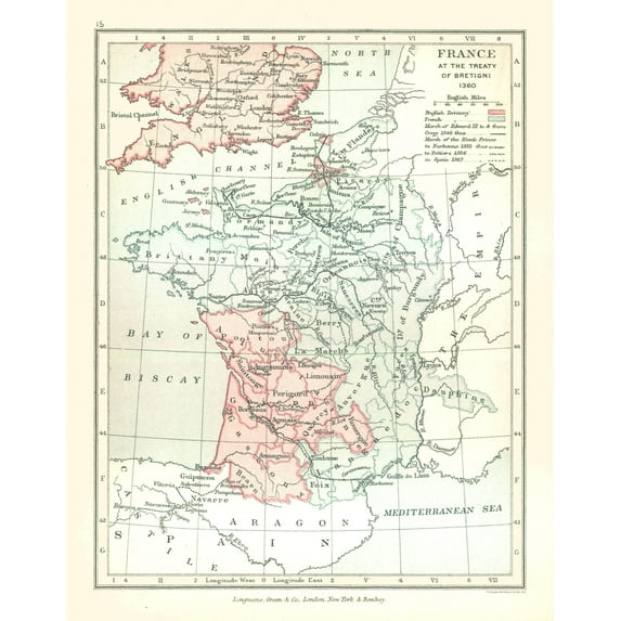 Historic Map - France 1360 - Gardiner 1902 - 23 x 29.26 - Vintage Wall Art