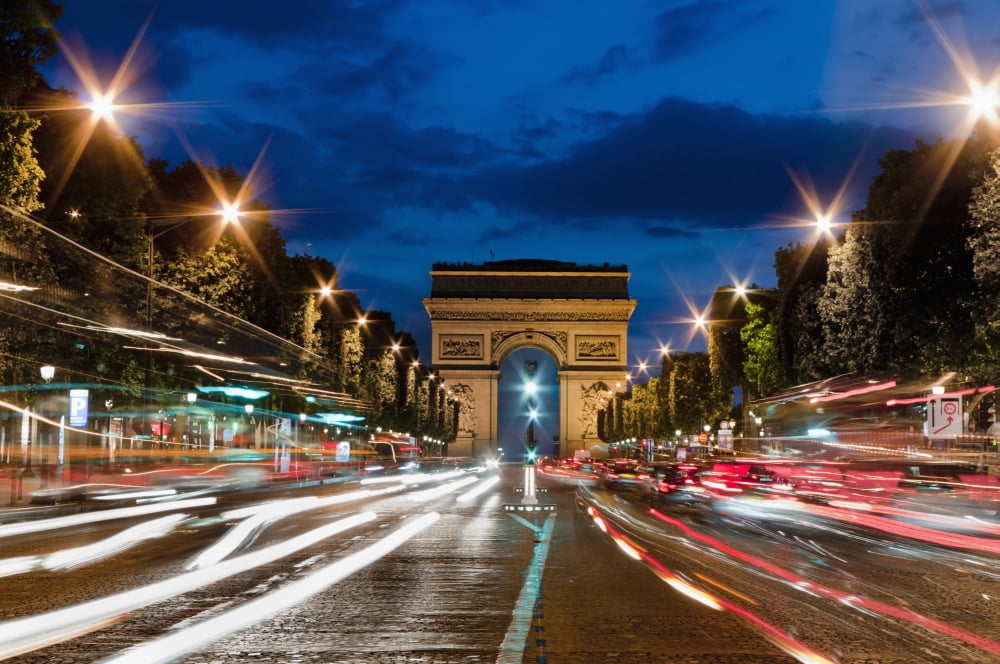 France Arc de Triomphe at dusk Paris Canvas Art - Charles Bowman Design Pics (38 x 24)