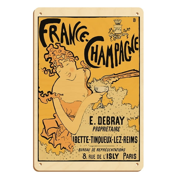 France-Champagne - Vintage French Advertising Poster by Pierre Bonnard c.1891 - 8 x 12 inch Vintage Wood Art Sign
