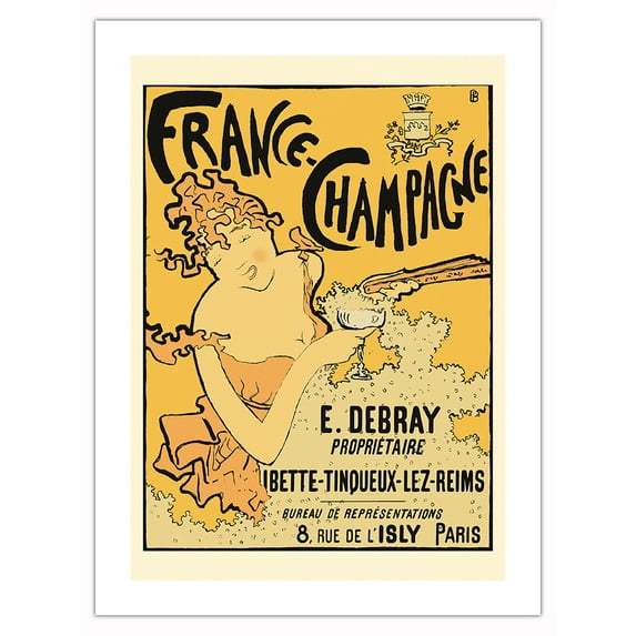 France-Champagne - Vintage French Advertising Poster by Pierre Bonnard c.1891 - Fine Art Matte Paper Print (Unframed) 18x24in