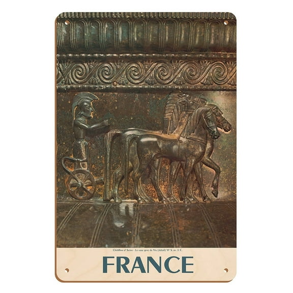 France Chatillon Greek Vase (Detail) 6th Century BC - Vintage Travel Poster c.1960s - 8 x 12 inch Vintage Wood Art Sign