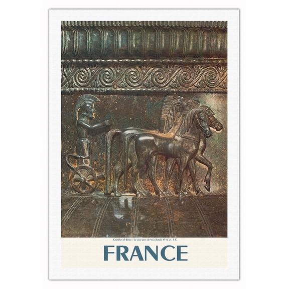 France Chatillon Greek Vase (Detail) 6th Century BC - Vintage Travel Poster c.1960s - Fine Art Rolled Canvas Print 27in x 40in